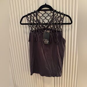 Chaser Dark Grey Net Detail Tank Top
